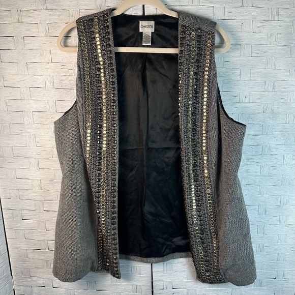 Chico’s Embellished Wool Blend Beaded Vest lagenlook art to wear bohemian - Picture 1 of 8
